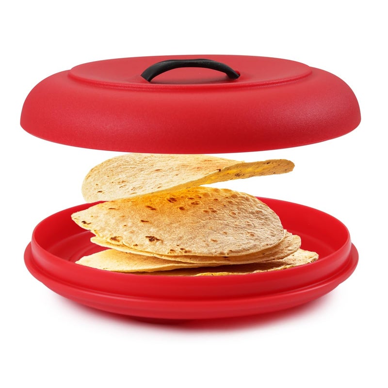 Dexas Tortilla Warmer 8.5x8.5x2.5 Inches, Microwavable Tortilla Warmer, Red Color, Perfect for Warming Tortillas, Bread, Pancakes, Cornbread, Food Warmers, Durable Microwave Tortilla Warmer - Image 3
